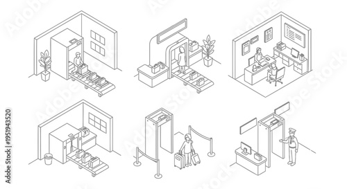 Set of 6 office furniture isometric icons vector