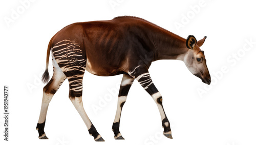 Foto Majestic okapi, a unique African forest giraffe with distinctive striped legs an