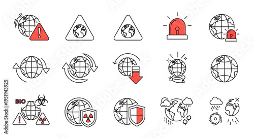 Collection of Global Crisis and Environmental Issues Icons.
