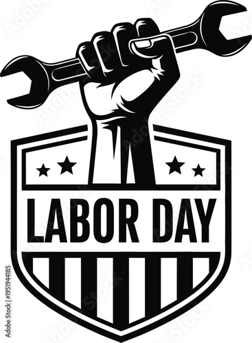 Labor day celebration with workers rights and union emblem
