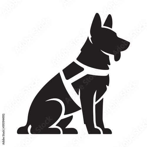 German Shepherd Dog Silhouette with Harness Vector Icon