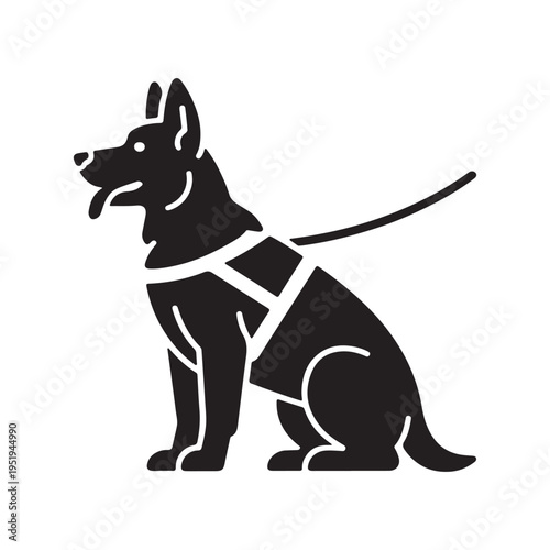 German Shepherd Dog Silhouette with Harness Vector Icon