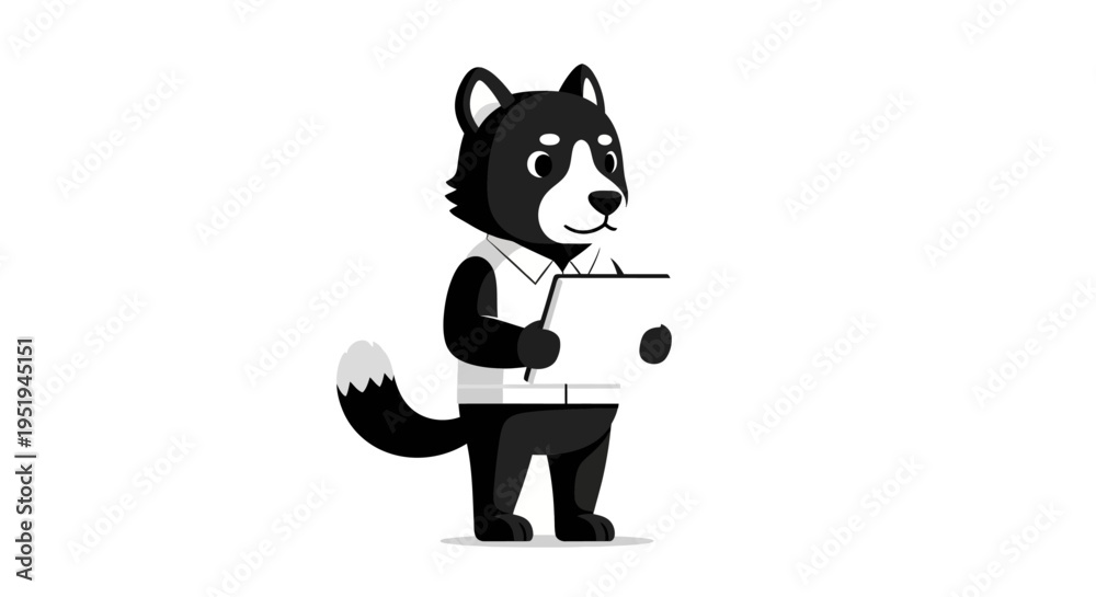 Fototapeta premium Cute business dog character holding a tablet