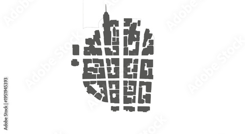 Abstract Urban City Map with Building Silhouettes