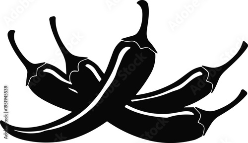 Chili pepper silhouettes arranged in bold design, spicy food concept, culinary illustration, vegetable diversity, cooking ingredient, hot flavor theme