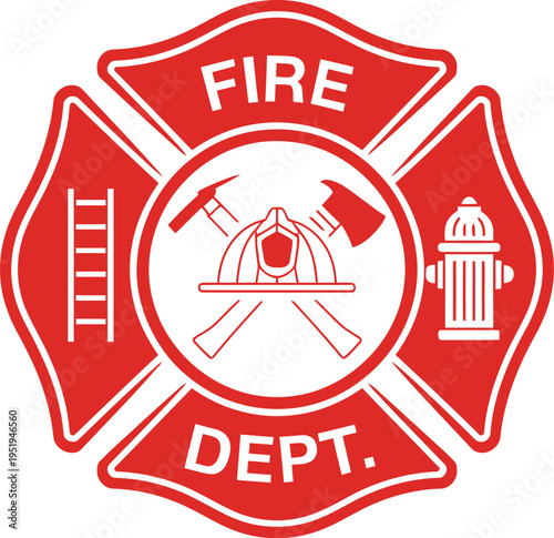 Cuadro en lienzo Firefighter maltese cross emblem illustration, fire department symbol in flat style isolated on white background representing emergency service identity