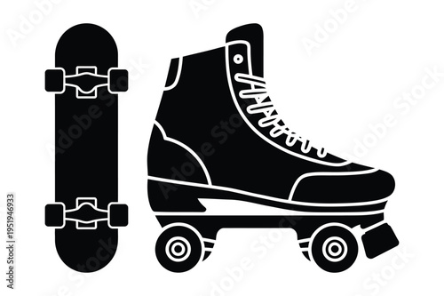 Skateboard and roller skate vector icons