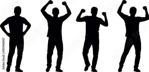 Confident person silhouette vector illustration with expressive poses, strong gestures, dynamic body language artwork, creative design elements, decorative composition