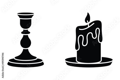 Candle and candlestick vector illustration icons