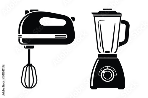 Hand mixer and blender vector illustration icons