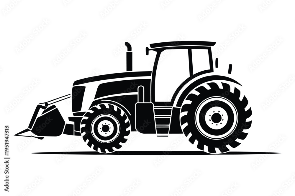 Obraz premium Agricultural tractor front loader vector silhouette