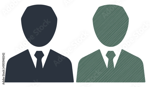 Two distinct professional figures in suits, representing diversity and collaboration in business.
