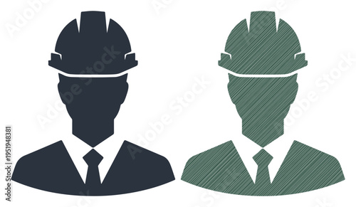 Two silhouetted figures in hard hats and suits, representing industry professionals or team members.
