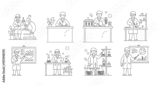 Set of 8 laboratory icons vector, science illustrations