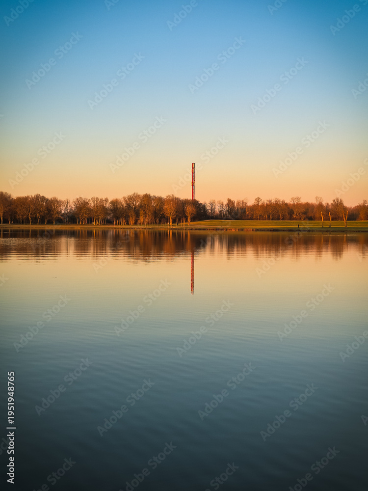 Fototapeta premium sunset over the river