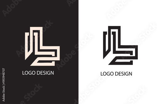 a sleek and modern geometric monogram logo featuring an abstract fusion of letterforms arranged in a structured, angular composition . the design uses parallel line strokes to create depth .