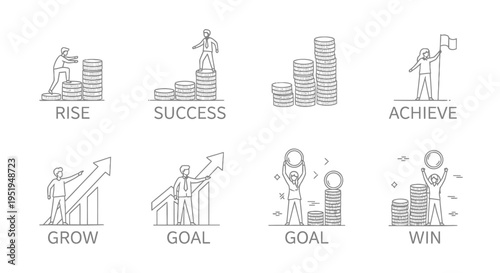 Set of 8 business success icons vector