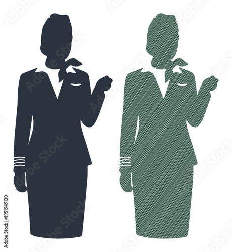 Elegant flight attendant silhouettes offering service and hospitality
