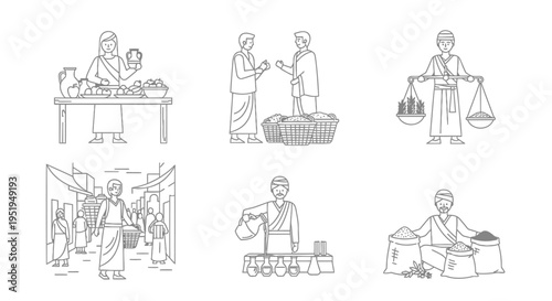 Set of 6 grocery shopping icons vector