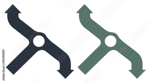 Two diverging paths with arrows indicating choices and directions