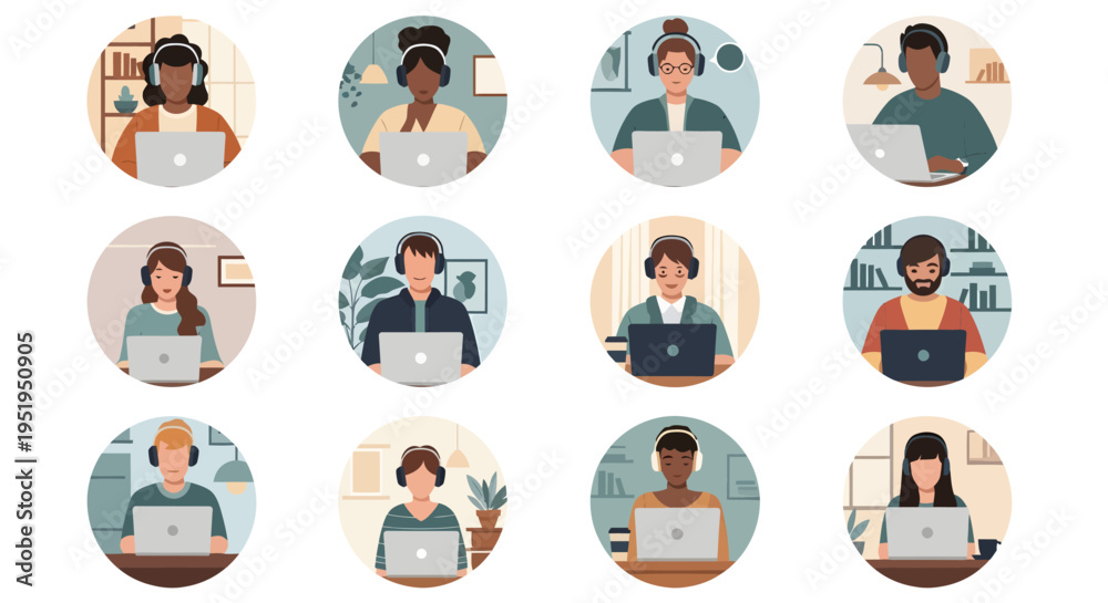 Fototapeta premium Diverse people working on laptops.