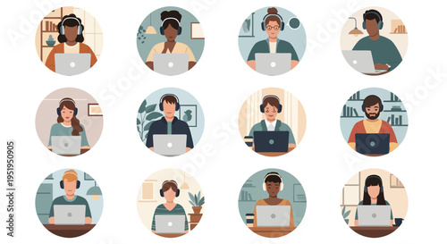 Diverse people working on laptops.