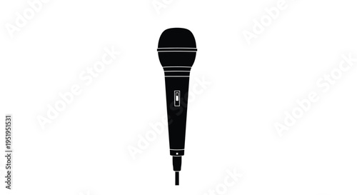 A simple black microphone graphic stands out on a white background silhouette