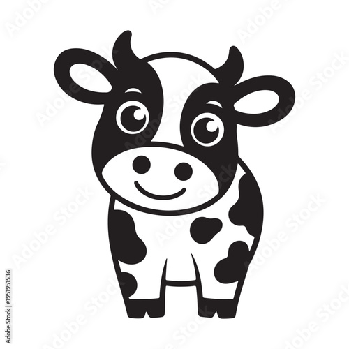 Cute Cartoon Cow Black and White Vector Illustration