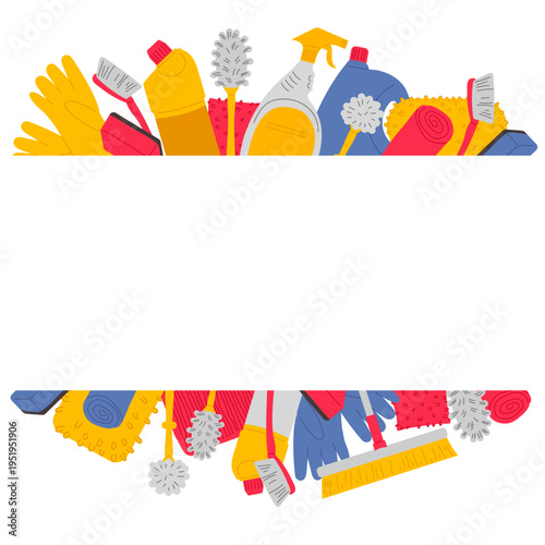 Frame with copy space for professional cleaning: cleaning with professional cleaning products and equipment. Vector illustration.