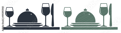 Elegant dining setting with covered plate, wine glass, and cutlery for a fine meal experience.