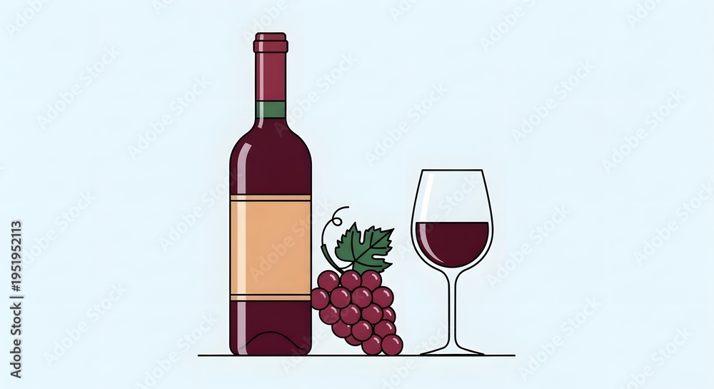 Obraz premium Wine Bottle and Grapes: A sophisticated illustration showcasing a rich, full-bodied wine paired with fresh grapes, promising a sensory delight. 