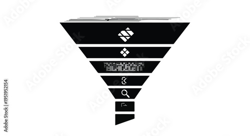 Marketing sales funnel conversion process with icons and text on black background, business concept for lead generation and customer journey