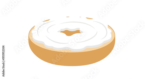 Fresh Bagel with Cream Cheese Spread Vector Illustration Isolated on White Background