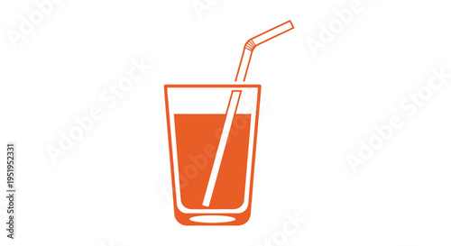 Minimalist Orange Juice Glass with Straw Vector Illustration - Flat Design Icon for Healthy Drinks and Refreshments
