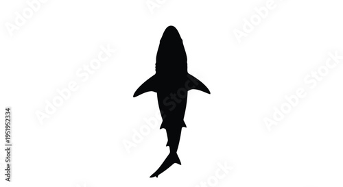 A striking black silhouette of a shark swimming gracefully forward silhouette