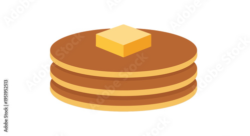 Stack of golden brown pancakes with a pat of butter flat vector illustration isolated on white background