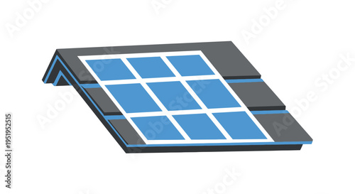 Modern Solar Panel Integrated on Residential Roof Shingles Vector Illustration for Renewable Green Energy