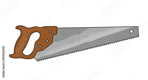 Classic Woodworking Hand Saw Illustration - Isolated Manual Tool for DIY, Carpentry, and Construction Projects