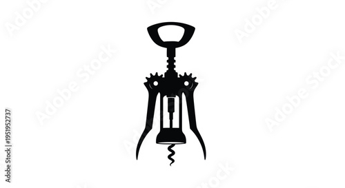 A stark black silhouette of a classic winged corkscrew