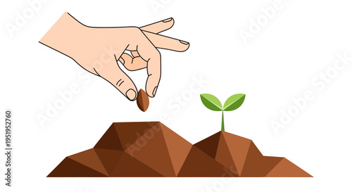 Human Hand Planting Seed in Soil with New Sprout Illustration - Concept of Growth, Sustainability, and Business Investment