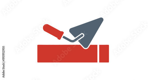 Masonry Trowel and Brick Icon - Construction and Building Concept Flat Vector Illustration