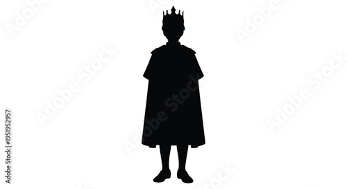 A regal young king stands proudly in a dark silhouette