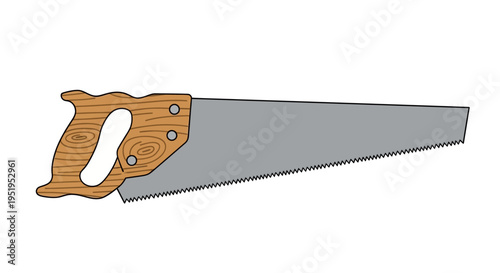 Classic Woodworking Hand Saw Illustration - Carpenter Tool Icon Isolated on White Background