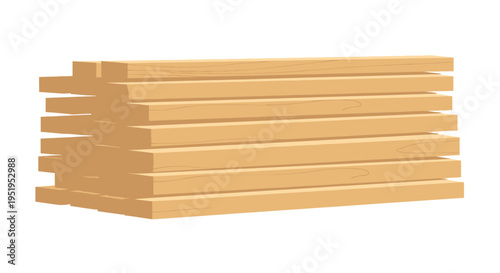 Stack of Wooden Planks and Timber Boards Illustration, Building Materials for Construction, Carpentry, and Woodworking Projects, Vector Lumber Isolated on White Background