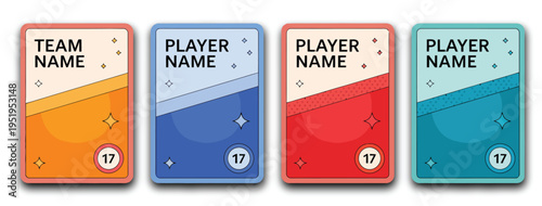 Sports trading card template illustration, game card frames for football, basketball and hockey players on black background collectible design.