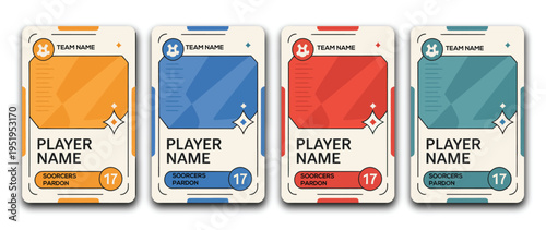 Sports card template set illustration, trading frames for football basketball and hockey players on black background collectible game design.