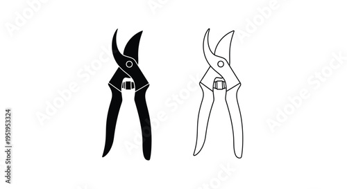 Pair of pruning shears shown in black and white a striking silhouette
