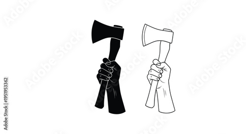 Two hands gripping axes one dark and one light silhouette
