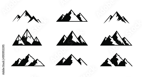 Abstract mountain range designs in black minimalist illustration silhouette