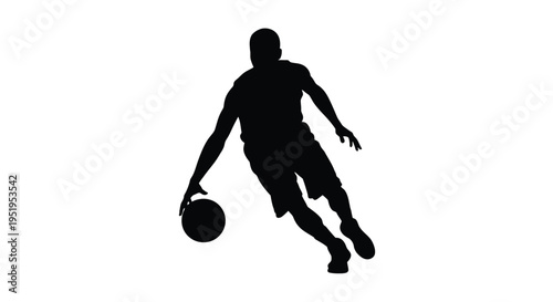 Basketball player dribbling with a ball in dynamic action silhouette
